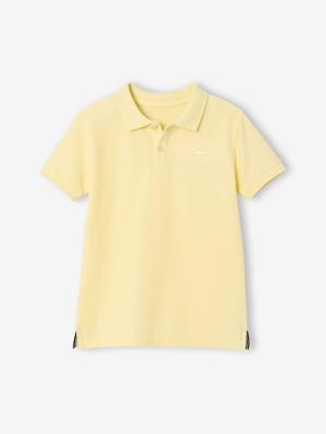 Poloshirt met korte mouwen voor jongens met borduurwerk op de borst lichtgeel