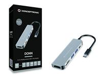 Conceptronic donn02g 6-in-1 multifunctional usb hub adapte, usb 3.2 gen 1 type-c, hdmi, 5 gbps, alu - thumbnail