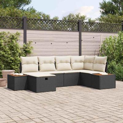Tuinbankenset met kussen 6 pcs Zwart poly rattan