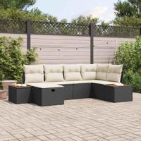 Tuinbankenset met kussen 6 pcs Zwart poly rattan - thumbnail