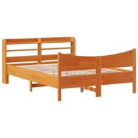 Bedframe met hoofdbord massief grenenhout wasbruin 135x190 cm - thumbnail