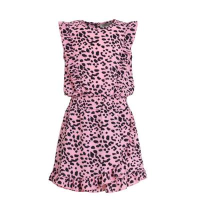 Cars jurk Xuxa met panterprint en ruches roze/zwart Cars jurk Xuxa met panterprint en ruches roze/zwart