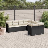 8-delige Loungeset met kussens poly rattan zwart - thumbnail