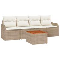 Tuinbankenset met kussen 5 pcs Beige poly rattan - thumbnail