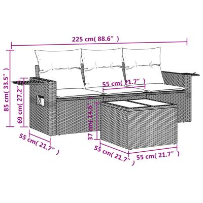 3-delige Loungeset met kussens poly rattan zwart 3-delige Loungeset met kussens poly rattan zwart