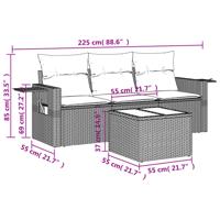 3-delige Loungeset met kussens poly rattan zwart - thumbnail