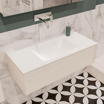Mondiaz Lush Cloud badmeubel underlayment 100 cm 1 lade solid surface enkele spoelbak midden zonder kraangat