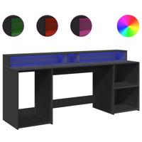 Bureau met LED-verlichting 200x55x91 cm bewerkt hout zwart - thumbnail