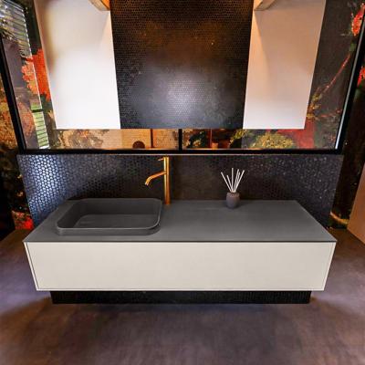 Badkamermeubelset Mondiaz Erin 150 cm met 1 Lade met RIDGE Wastafel Links Dark grey met 1 kraangat Greeploos Mat Linen