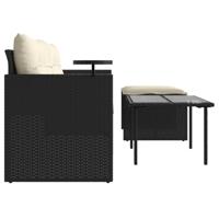3-delige Loungeset met kussens poly rattan zwart - thumbnail