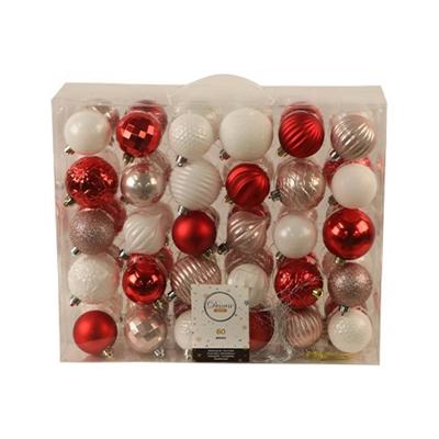 Kerstballen Mix 60 st. Wit/Rood/Roze Decoris - Decoris Kerstballen Mix 60 st. Wit/Rood/Roze Decoris - Decoris