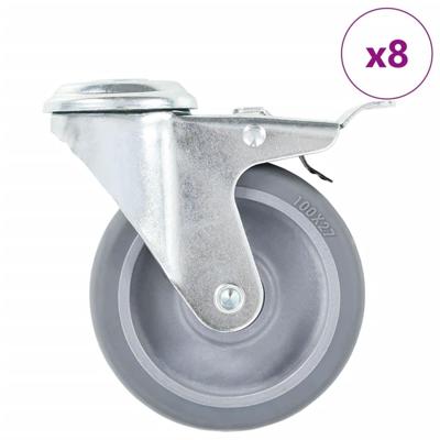 8 st Zwenkwielen met boutgaten 100 mm