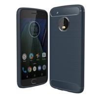 Voor Motorola Moto G5 Plus geborsteld koolstofvezel textuur schokbestendige TPU beschermhoes Case(Blue) - thumbnail