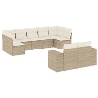 9-delige Loungeset met kussens poly rattan beige - thumbnail