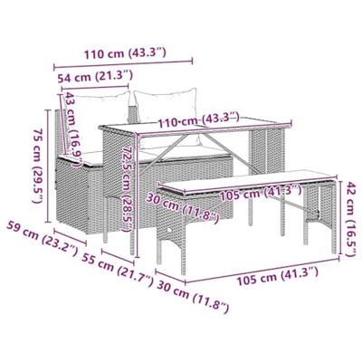 3-delige Tuinset met kussens poly rattan lichtgrijs