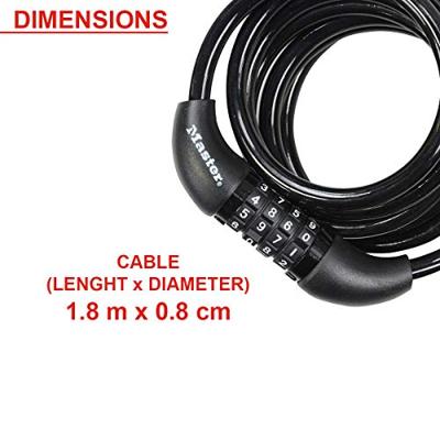 Fietsslot - MASTER LOCK - 8221EURDPRO - 1,8m gedraaide kabel - Programmeerbare combinatie - thumbnail