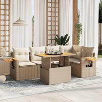 6-delige Loungeset met kussens poly rattan beige - thumbnail