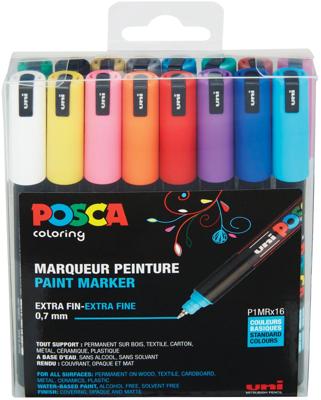 Uni POSCA paintmarker PC-1MR, 0,7 mm, doos van 16 stuks in geassorteerde kleuren Uni POSCA paintmarker PC-1MR, 0,7 mm, doos van 16 stuks in geassorteerde kleuren
