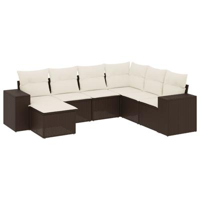 8-delige Loungeset met kussens poly rattan bruin
