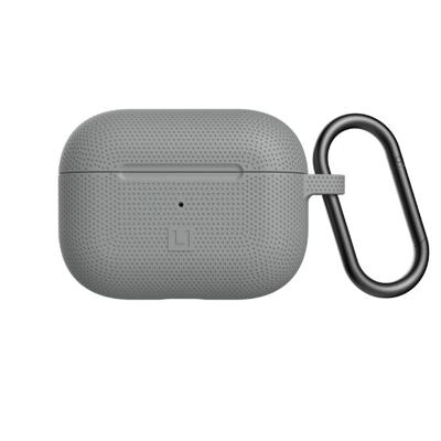 U by UAG [U] DOT Soft Touch siliconen hoes Apple Airpods Pro Case [Wireless Charging compatibel (LED zichtbaar), getextureerd ontwerp, Lightning-aansluiting afdekking, karabijnhaak] grijs