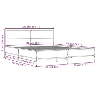 Bedframe bewerkt hout metaal grijs sonoma eiken 140x200 cm