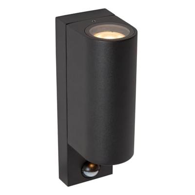 Lucide ZARO IR - Wandspot / Wandlamp Binnen/Buiten - 2xGU10 - IP65 - Beweging & dag/nacht sensor (uitschakelbaar) - Zwart