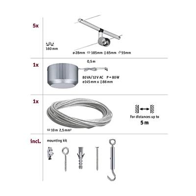 Paulmann Salt 94145 Kabelsysteem compleet GU5.3 50 W LED Chroom (mat) - thumbnail