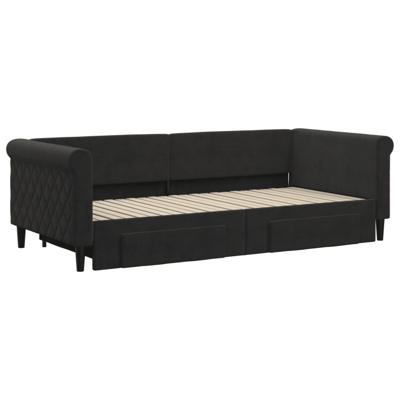 Slaapbank met onderschuifbed en lades 90x200 cm fluweel zwart