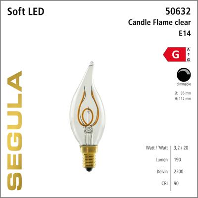 LED kaarslamp helder 3.2W E14 2200K 190 lumen filament Segula dimbaar 50632
