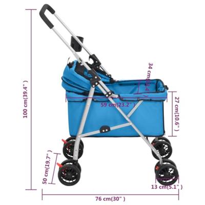 VidaXL Hondenwagen inklapbaar 76x50x100 cm oxford stof blauw - thumbnail