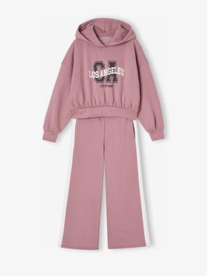 Set met sportieve sweater met capuchon + wijde joggingbroek voor meisjes oudroze
