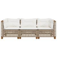 Tuinbank 3-zits met kussens poly rattan beige - thumbnail