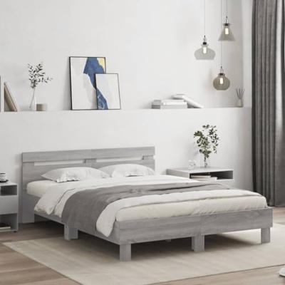 Bedframe met hoofdeinde grijs sonoma eiken 150x200 cm