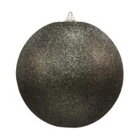1x Zwarte Grote Kerstballen Met Glitter Kunststof 13,5 Cm - Kerstbal - thumbnail