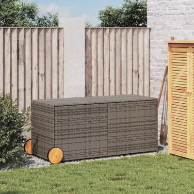 VidaXL Tuinbox met wielen 283 L poly rattan grijs VidaXL Tuinbox met wielen 283 L poly rattan grijs