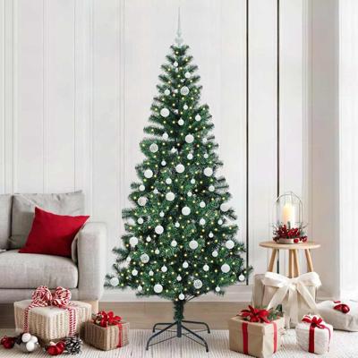 VidaXL Kunstmatig voorverlicht kerstboom groen 210 cm pvc en metaal VidaXL Kunstmatig voorverlicht kerstboom groen 210 cm pvc en metaal