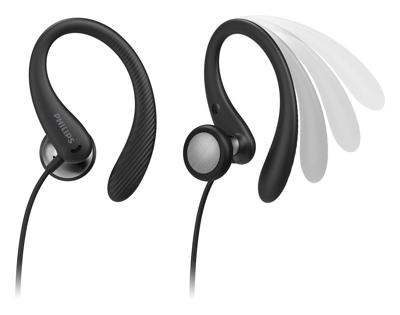Philips A1105BK/00 Sport Hoofdtelefoon met Microfoon (In-Ear, Flexibel Oorhaakjes, Basopeningen, IPX2 Zweetbestendig, Stevige Pasvorm, Afstandsbediening in Het Snoer) Zwart - 2020/2021 Model