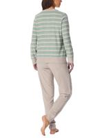 Dames pyjama badstof - Streep - Warme winter pyjama lange mouwen - Ronde hals - Met boordjes - thumbnail