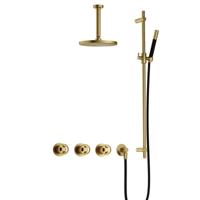 Hotbath Cobber - CW7067 - Inbouw Regendoucheset - Geborsteld Messing PVD - 2 Stopkranen - Thermostatisch - Plafondbuis 15 cm - Hoofddouche 200 mm - Ronde Handdouche - Glijstang 900 mm - Waterbesparend - thumbnail