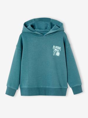 Sweater met capuchon en motief op de borst Basics jongens petrolblauw
