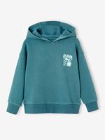 Sweater met capuchon en motief op de borst Basics jongens petrolblauw - thumbnail