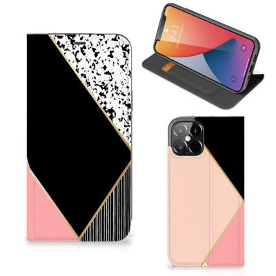 iPhone 12 Pro Max Stand Case Zwart Roze Vormen iPhone 12 Pro Max Stand Case Zwart Roze Vormen