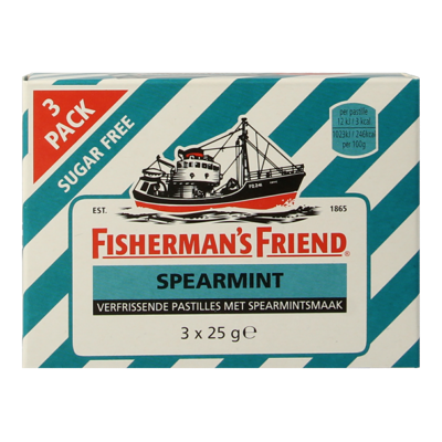 Fisherman's Friend Spearmint suikervrij 3-pack 25 Gram Fisherman's Friend Spearmint suikervrij 3-pack 25 Gram