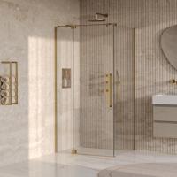 BRAUER Stellar douchecabine met draaideur helder glas 100x100x200 omkeerbaar incl. glascoating PVD goud geborsteld - thumbnail