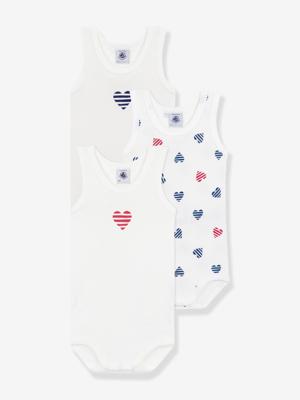 Set van 3 tanktops met gestreepte harten voor baby Petit Bateau wit