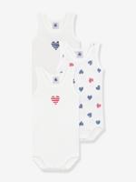 Set van 3 tanktops met gestreepte harten voor baby Petit Bateau wit - thumbnail