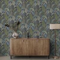 Dutch Wallcoverings Khalili - Raffia Navy - Blauw/Groen - thumbnail
