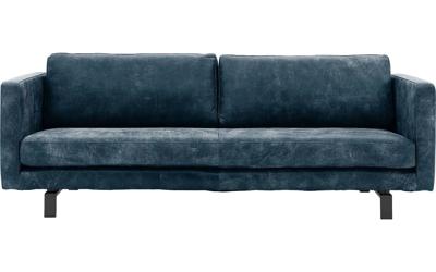 Goossens Excellent Bank Nuance blauw, leer, 3,5-zits, urban industrieel