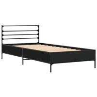 Bedframe bewerkt hout en metaal zwart 75x190 cm - thumbnail