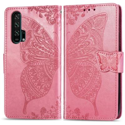 Butterfly Love bloemen reliëf horizontale Flip lederen case voor Huawei Honor 20 Pro met houder & kaartsleuven & portemonnee & Lanyard (roze)
